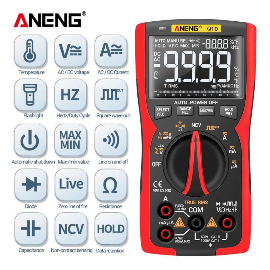 ANENG Digital Multimeter Voltage Tester - Q10 - Black/Red