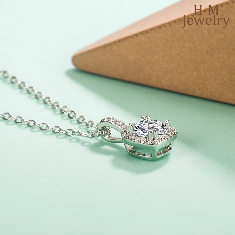 Kalung Rantai Klavikula Bahan S925 Silver Bentuk Persegi Aksen Berlian