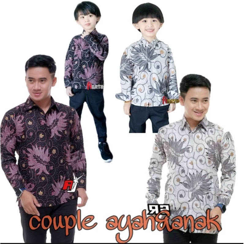 TERBARU Couple sweet || couple batik ayah dan anak cowok motif petir abu dan ungu /couple batik jumbo