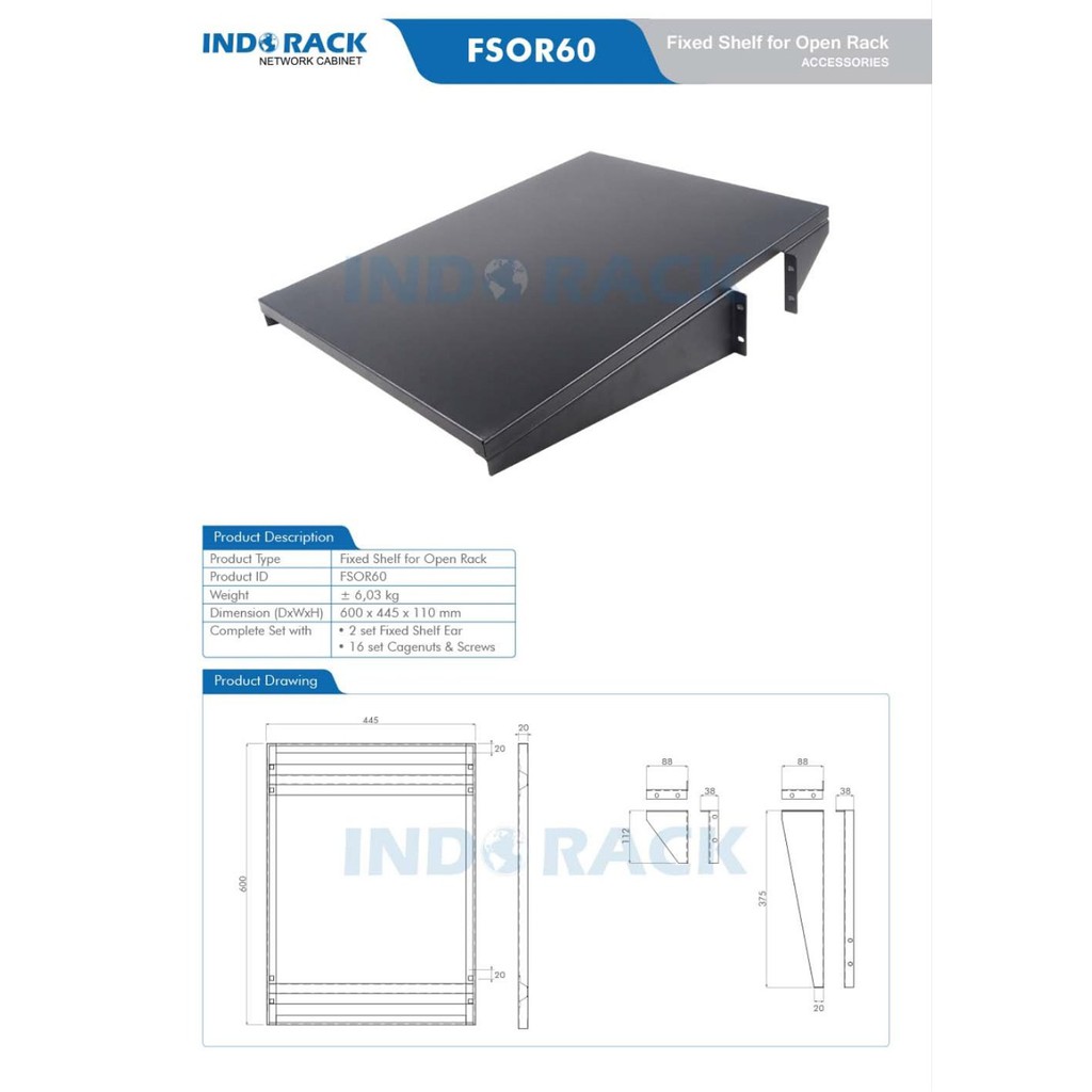Indorack Aksesoris Fixed Shelf Open Rack Depth 600mm