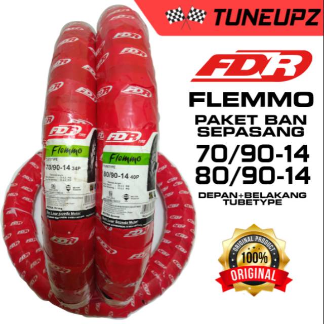 PAKET SEPASANG (70/90-14) (80/90-14) FDR FLEMMO SEPASANG BAN LUAR MATIC TUBETYPE DEPAN BELAKANG RING