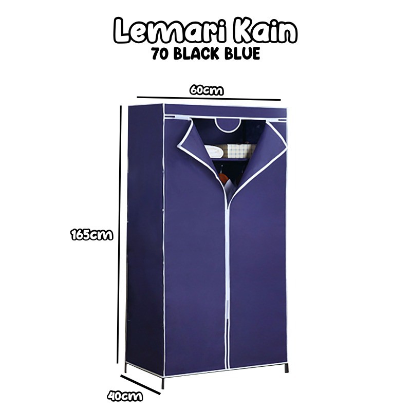 Lemari Pakaian kain serbaguna Rak Baju Lemari Kain Lemari Susun Rak Besi Single Portable Polos Navy Red