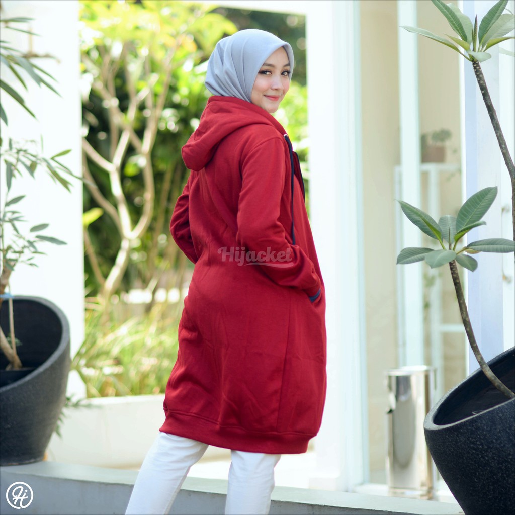 HIJACKET BASIC MERAH X NAVY - JAKET WANITA MUSLIMAH - JAKET PARKA WANITA MUSLIMAH-5