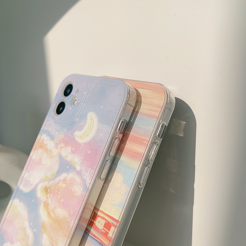 Gradient Sunset Train Sky Oil Painting Pattern Casing For iPhone 13 Pro Max iPhone 12 Pro iPhone11 6S 7 8 Plus X Xr Xs Max Soft Silicone Phone Case Cover R&amp;J