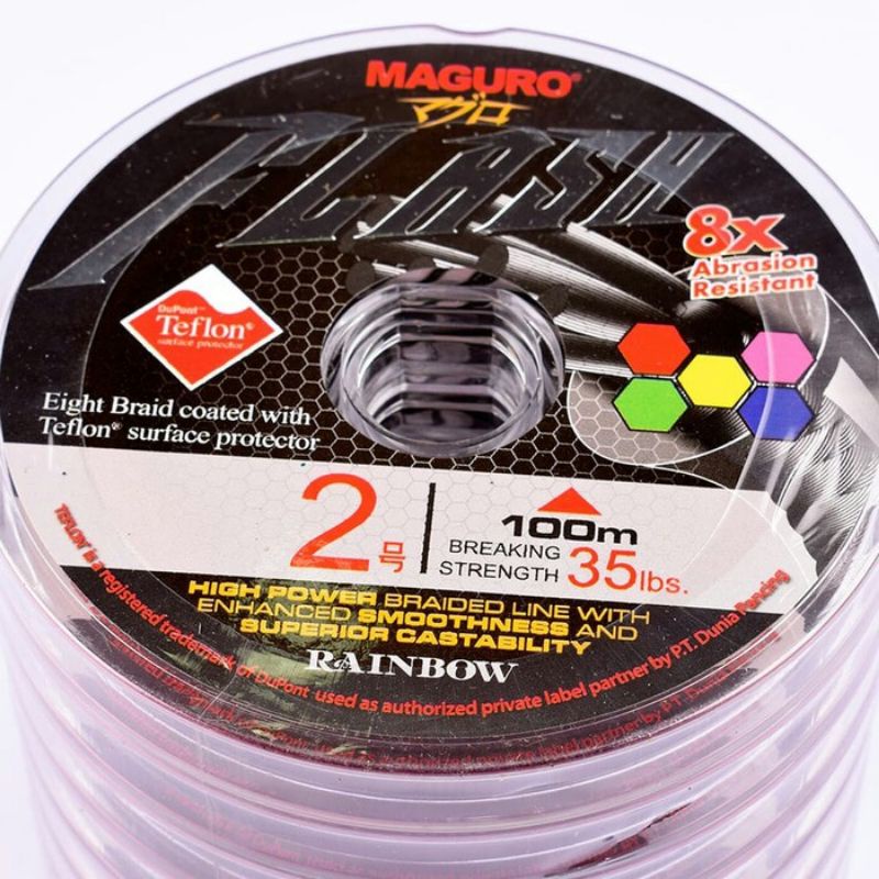 Senar PE Maguro Flash Rainbow X8 | Per roll isi 100mtr | Multi Color | Casting | Jigging | Popping