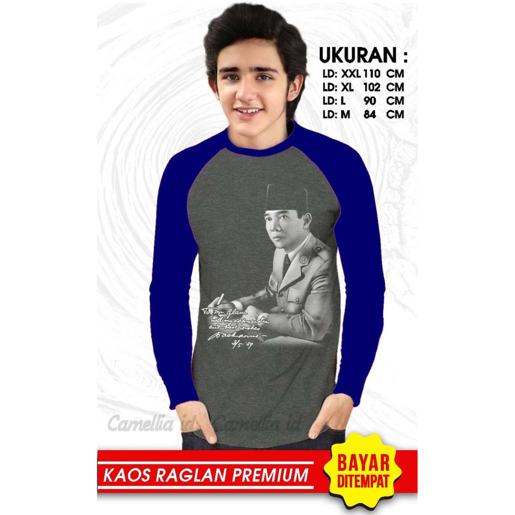 Kaos Raglan (SOEKARNO)/Kaos Pria Lengan Panjang/ Kaos Pria/ Kaos Cowok/ Kaos Oblong/Misty