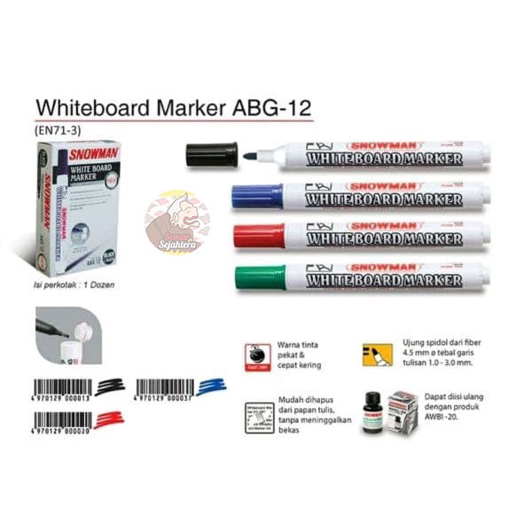 

[PCS] SPIDOL WHITEBOARD SNOWMAN ABG 12 / ABG-12 HITAM / BIRU / MERAH