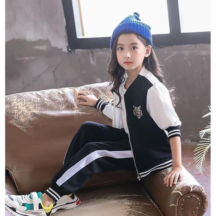 GA2724 KIARA SET BLACK .. BAJUKIDDIE JAKET SPORTY ANAK PEREMPUAN KOREA