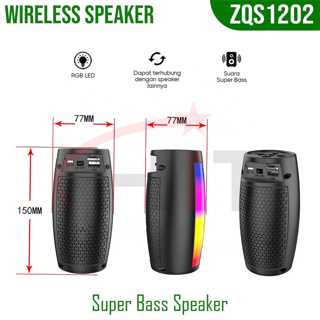 Speaker Portable ZQS1202 Wireless Super Bass with Led Light Function