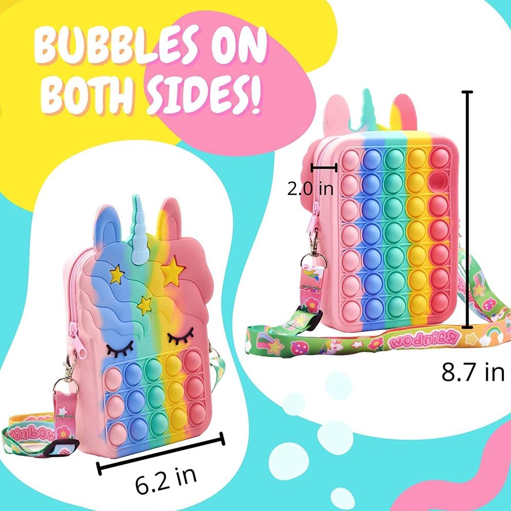 Big Unicorn Pop It Wallet Tas Selempang Anak Perempuan Mainan Dekompresi Tas Dompet Pop Perempuan