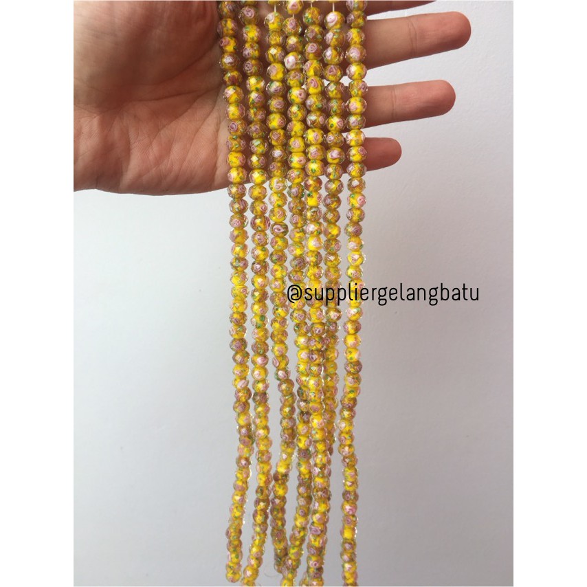 Lampwork Crystal Murano 10x8mm bahan kristal ceko mawar kuning premium batu motif bunga donat quartz