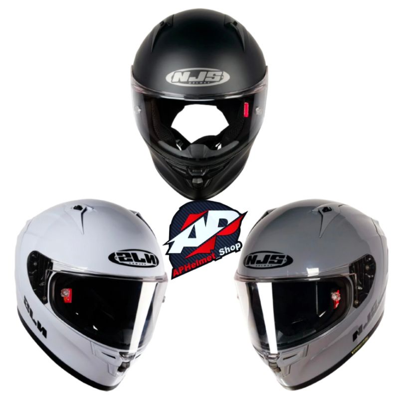NJS ZX-1R SOLID Stone Grey, Black, Glossy / Doff, White ZX1R - Helm Full Face