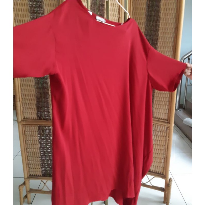 Big Size Jumbo L to XL Gaun terusan santai OSOS warna merah maroon panjang 95cm