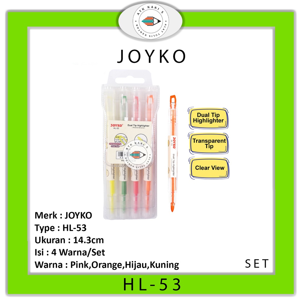 

JOYKO - Dual Tip Highlighter Penanda Berwarna HL-53 - SET