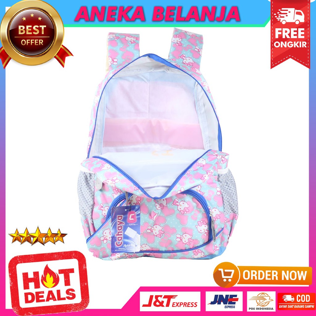 RANSEL SEKOLAH ANAK PEREMPUAN CAHAYA KITTY PINK BIRU TAS BERKUALITAS MULTIFUNGSI FREE RAINCOVER