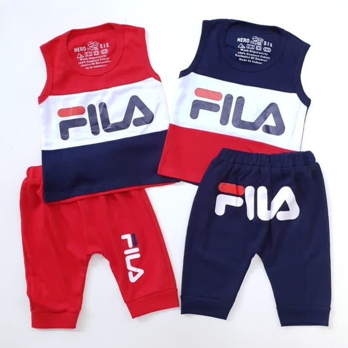 Baju Setelan Anak Bayi Laki Cowok Kaos Kutung Fila Merah Biru Navy