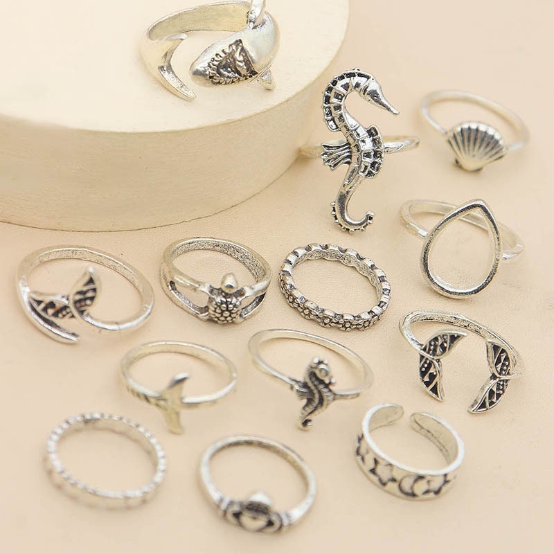13pcs / set Cincin Sendi Jari / Knuckle Desain Ekor Ikan Gaya Eropa / Amerika Untuk Wanita