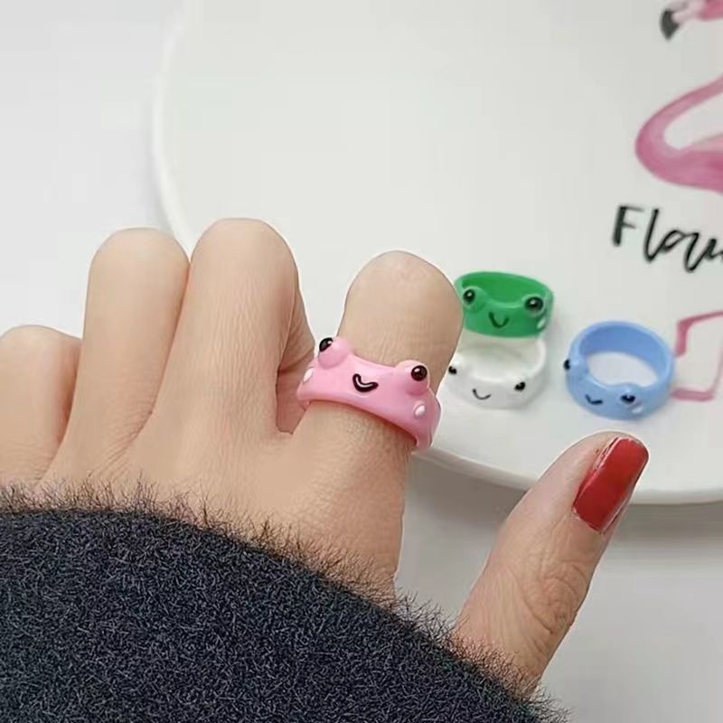 Cincin Bahan Resin Bentuk Kartun Kodok Untuk Pasangan