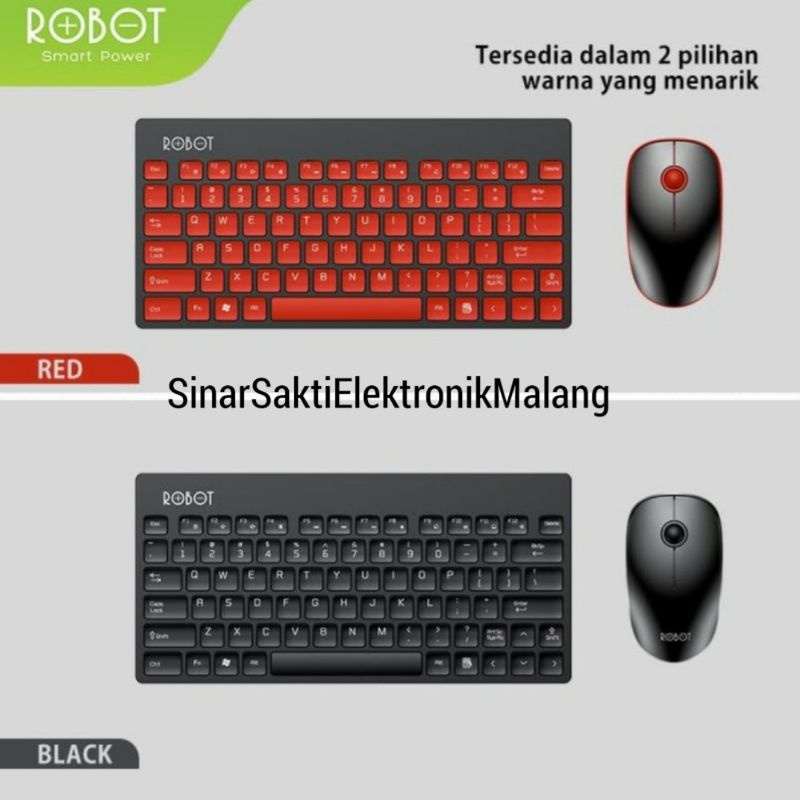 Robot Keyboard dan Mouse Wireless Set Combo Mini Hitam Silent Click