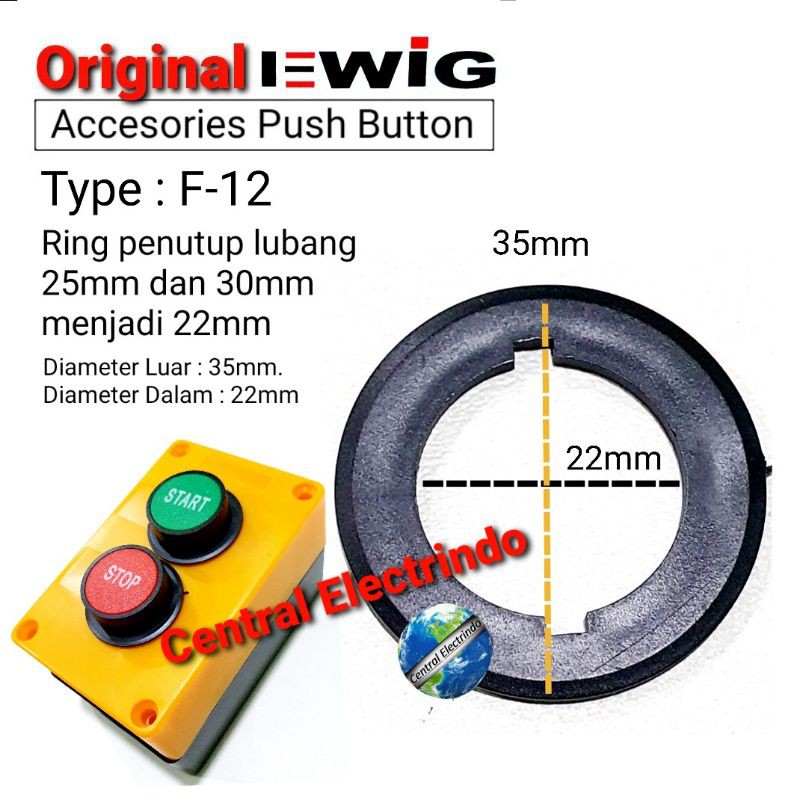 Ring Push Button 22mm Untuk Penutup Lubang 25mm &amp; 30mm.