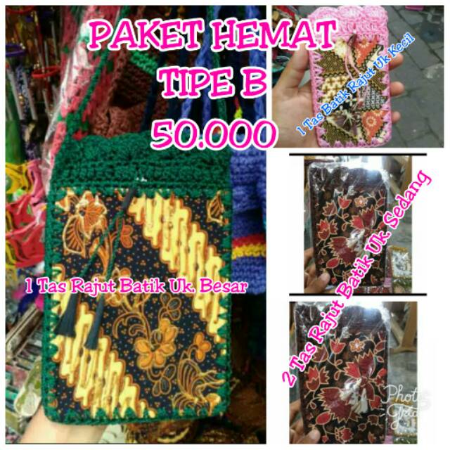 BEST SELLER! PROMO PAKET HEMAT TIPE B TAS SELEMPANG RAJUT BATIK UKURAN BESAR, 2 SEDANG DAN 1 KECIL