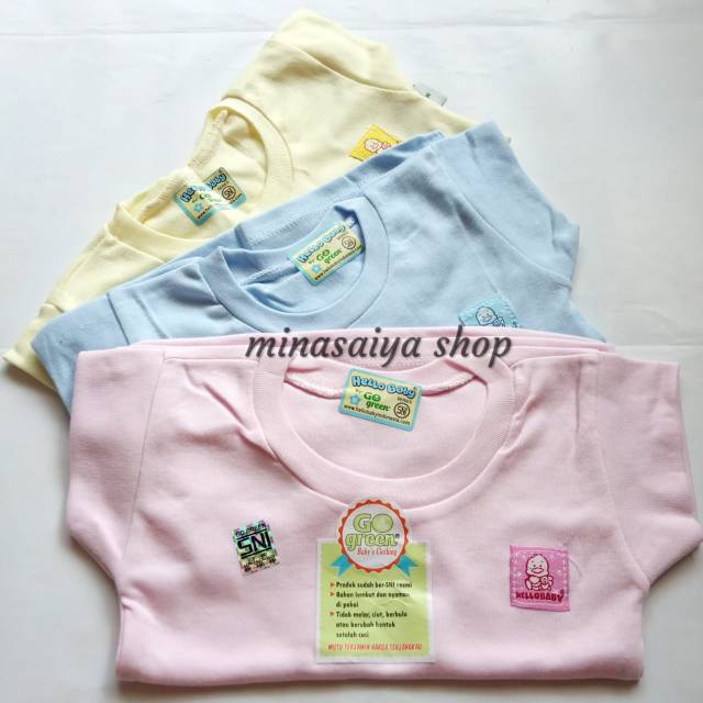 HELLO BABY 3 pcs dan ecer Kaos Bayi SNI Lengan Pendek Polos Uk. S - XL