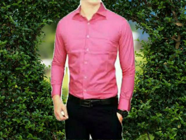 Kemeja formal lengan panjang pria pink