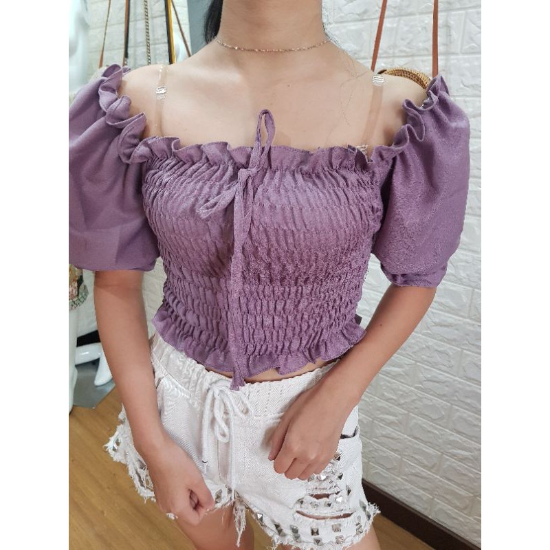 sabrina kerut cewek / sabrina serut / atasan sabrina korean style / croptop seksi / sabrina cantik w