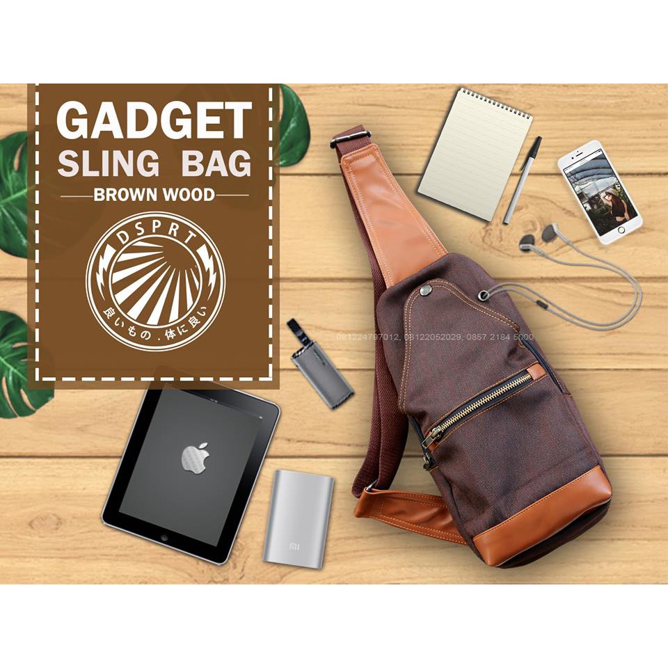 tas pundak Gadget Vintage Sling Bag Brown Wood
