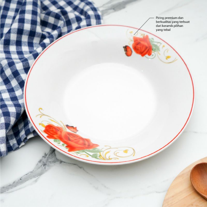 MMS PIRING 9 INCH MOTIF BUNGA KUPU KUPU SAJIAN MAKANAN DENGAN PIRING KERAMIK BERKUALITAS