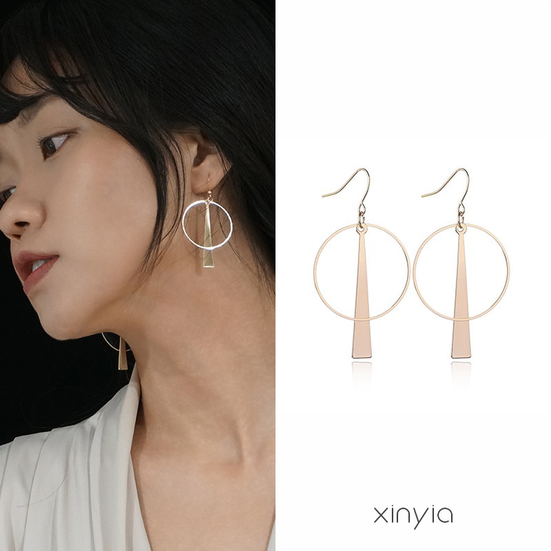 Anting Panjang Gaya Korea Retro Bentuk Geometri untuk Wanita