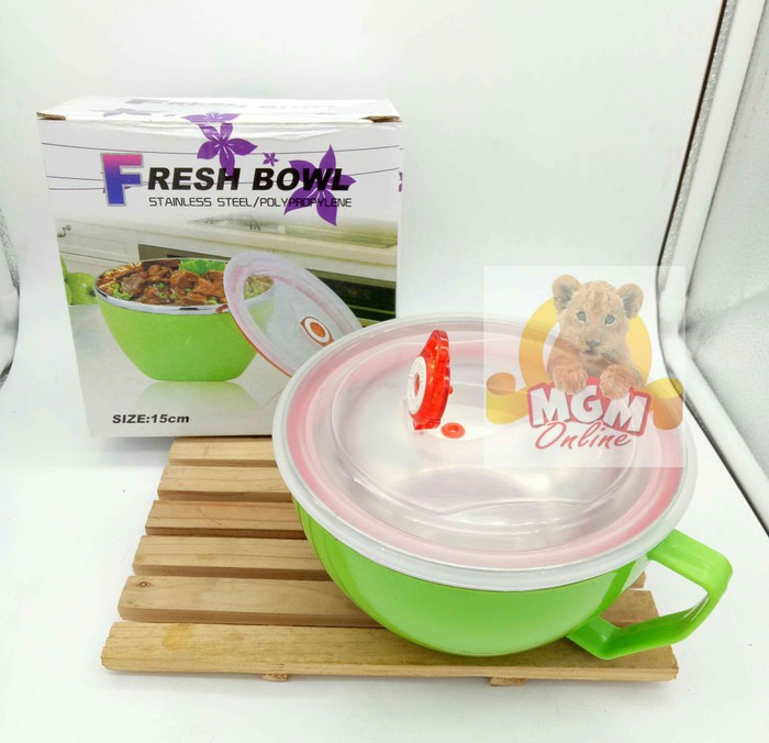 Cangkir Mangkok Stainless Gagang / Fresh bowl /Tempat Makan Kedap