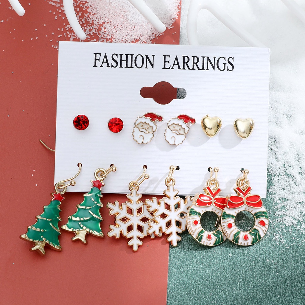 Set Anting Kombinasi Desain Kartun snowflake bell Natal Untuk Wanita