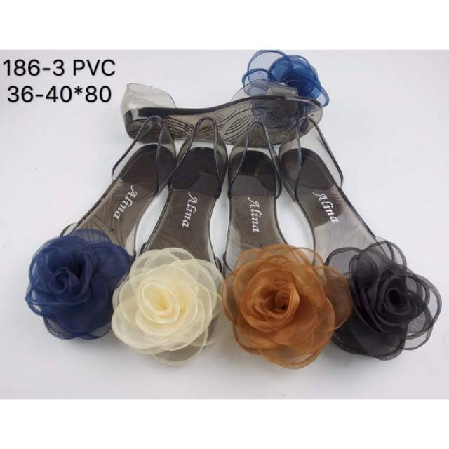 Sepatu Flat Bunga Kaca Alina 186-3 PVC / Flatshoes transparan ALINA