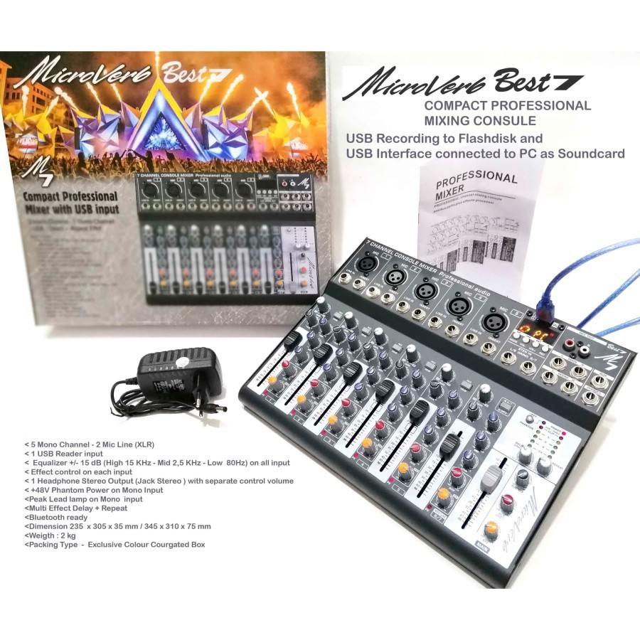 MIXER MICROVERB M7/BEST 7 USB-BLUETOOTH-RECORDING TO PC/LAPTOP