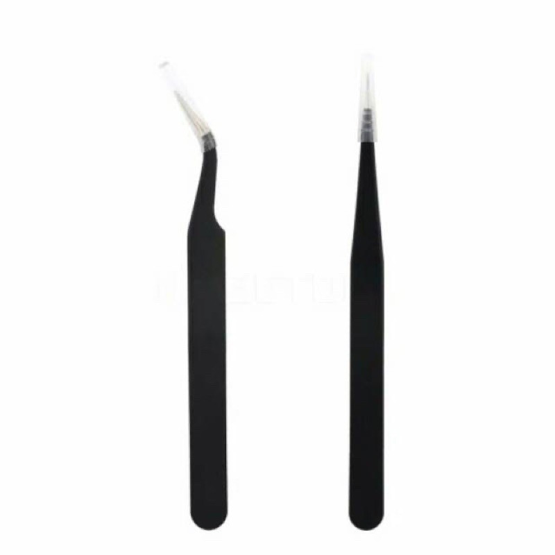 2pcs Pinset bengkok + lurus acc picker nail art tweezer nailart eyelash extension nailart tweezer