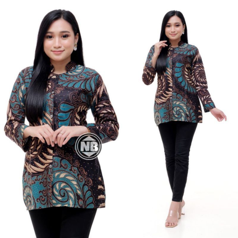 tey-17 Batik wanita ASJ SA HRB026 Kenongo Kemeja Tosca Pendek-Puser hijau
