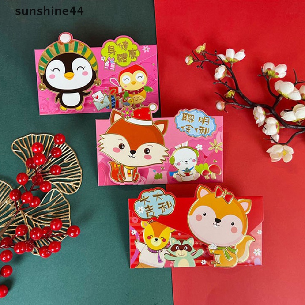 Sunshine 6pcs Amplop Angpao Tahun Baru Cina / Imlek Warna Merah 2022