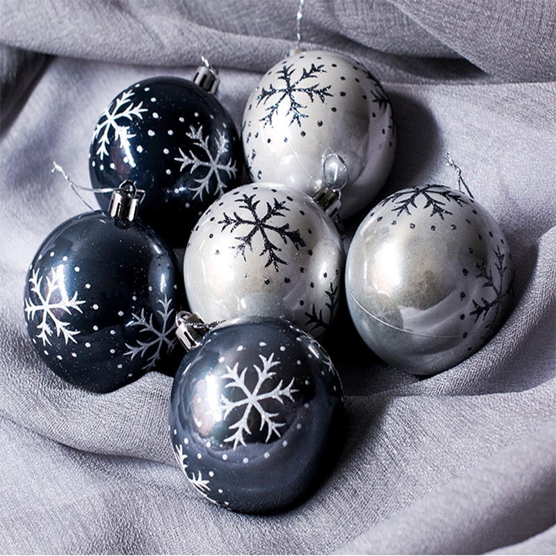 6Pcs/Set Black White Plastic Christmas Balls/ Xmas Tree Hanging Ornaments for New Year Home Party Decor