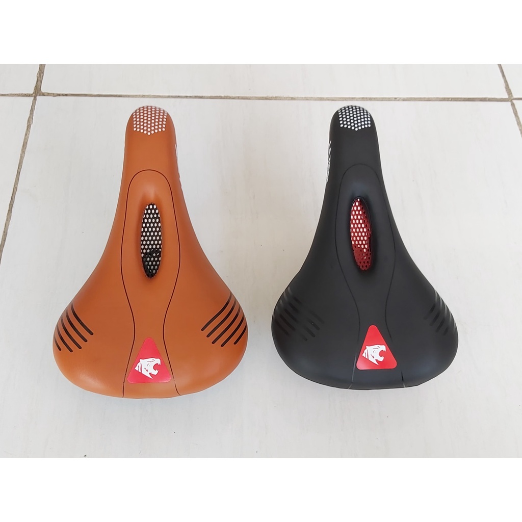 Sadel Sepeda Jok MTB Lipat Seli BMX Pixie  Warna Coklat Kulit Hitam Untuk Sepeda Ukuran Ban 20 , 24,