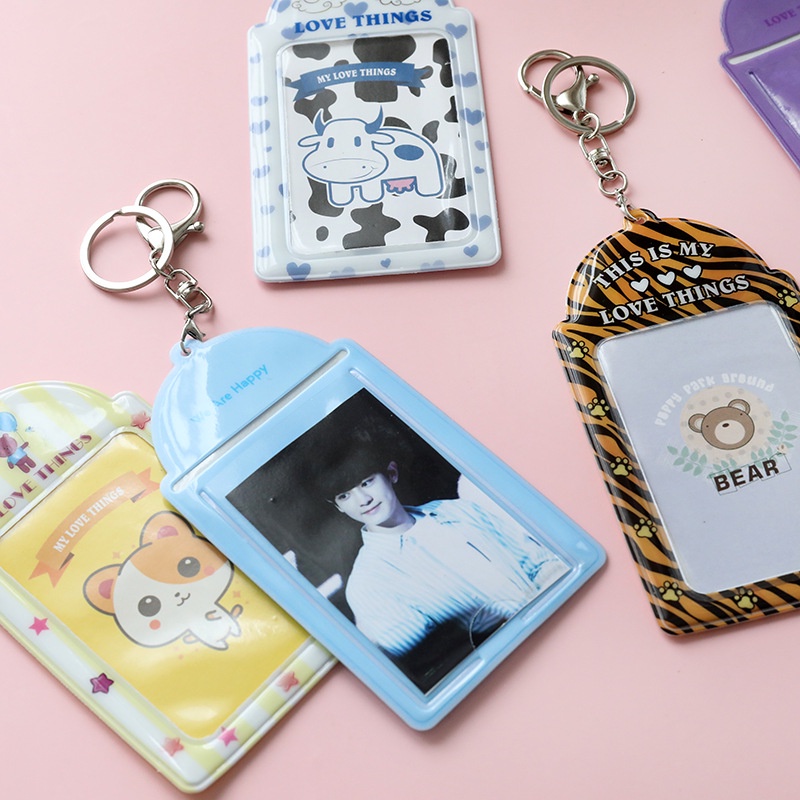 2 Card Slots PVC Card Holder Kpop Photoard Holder Keychain Keyring Pendant ID Card Organizer