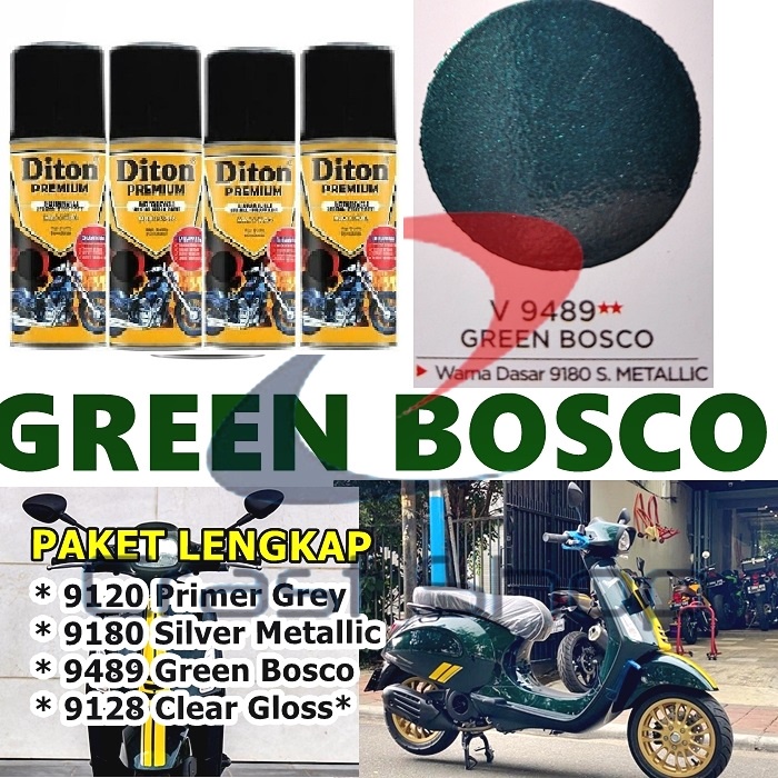 Paket Lengkap Cat Pilox Diton Premium Vespa Green Bosco 9489 Warna Hijau Tua Gelap Metalik Kilap Pes