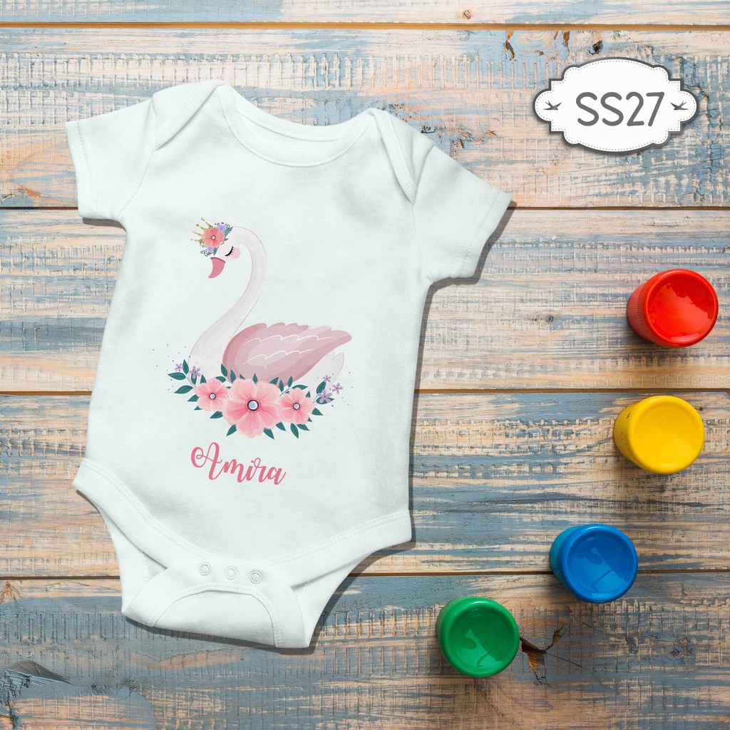 Jumper Baby Girl boy newborn Cute Swan Pinky Floral Animal Series Custom name nama bebas