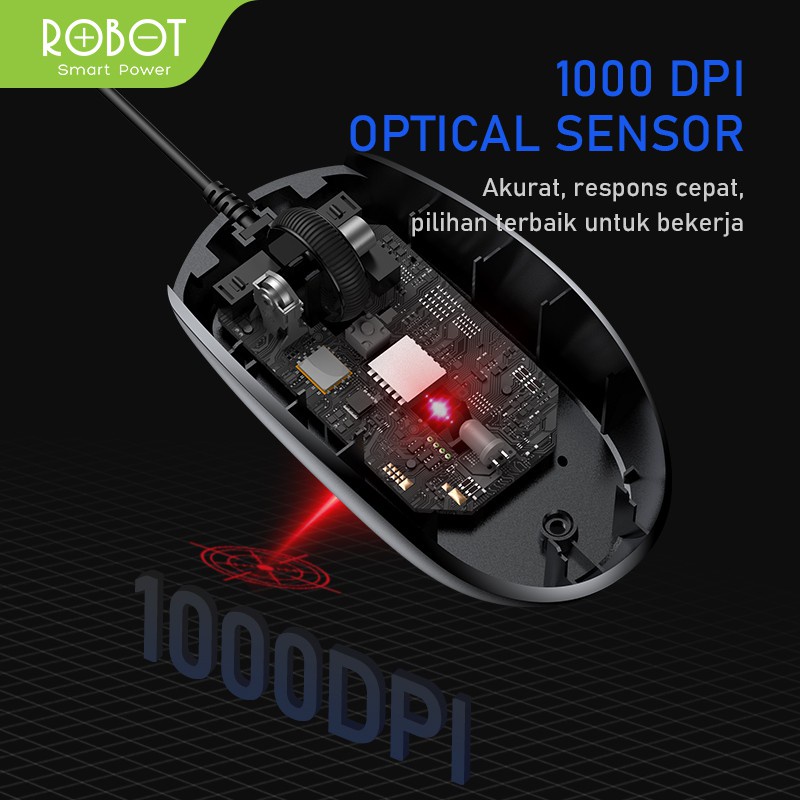 Mouse Wired ROBOT M120 2.4GHz Optical 1600DPI Original Garansi 1 Tahun