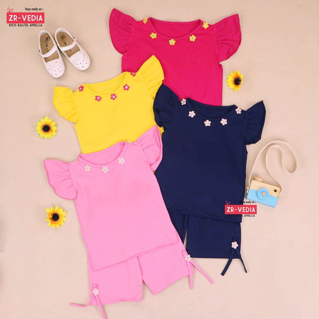 Setelan Oceana Bayi 3-18 Bulan /Set Baju Lengan Celana Pendek Anak Perempuan Import Polos Balita Adem  Kiosbalitaaprillia