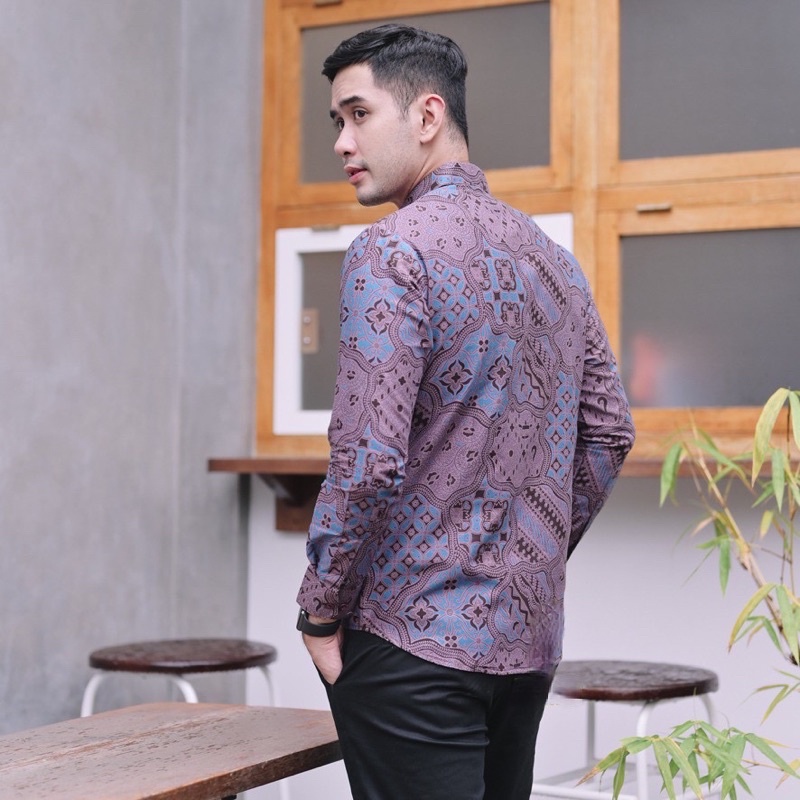 BAJU BATIK PRIA PREMIUM  MOTIF TERLARIS UNGU SEKAR-2