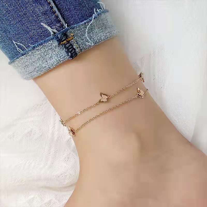 Gelang Kaki Titanium Kupu Kupu 2 Warna Gold Layer Korea Fashion Style Premium Trending