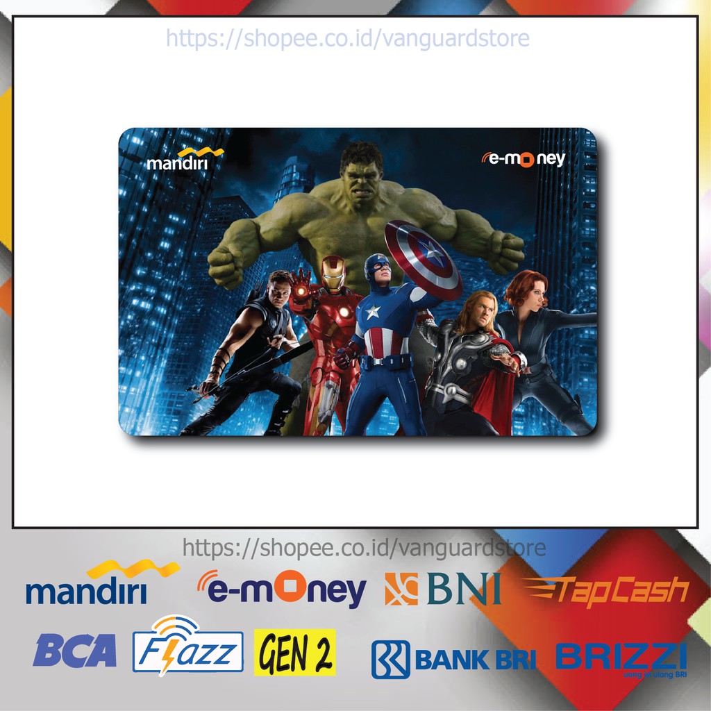 KARTU E MONEY E TOLL SUPERHERO MARVEL ANIME 9 EMONEY MANDIRI FLAZZ BCA BNI TAPCASH BRIZZI BRI-1 SISI