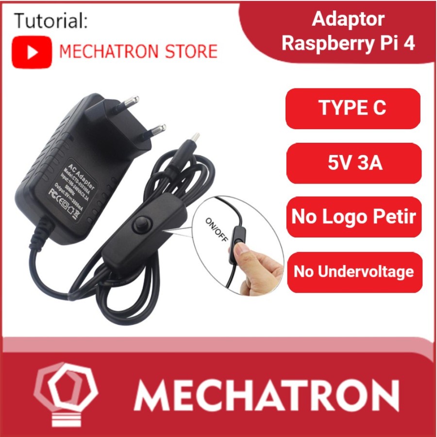 Adaptor Khusus Raspberry Pi 4 Pi4 Power Supply 5V 3A USB Type C