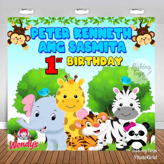 Backdrop Flexi Spanduk Ulang Tahun / Banner / Background Birthday Animal Zoo